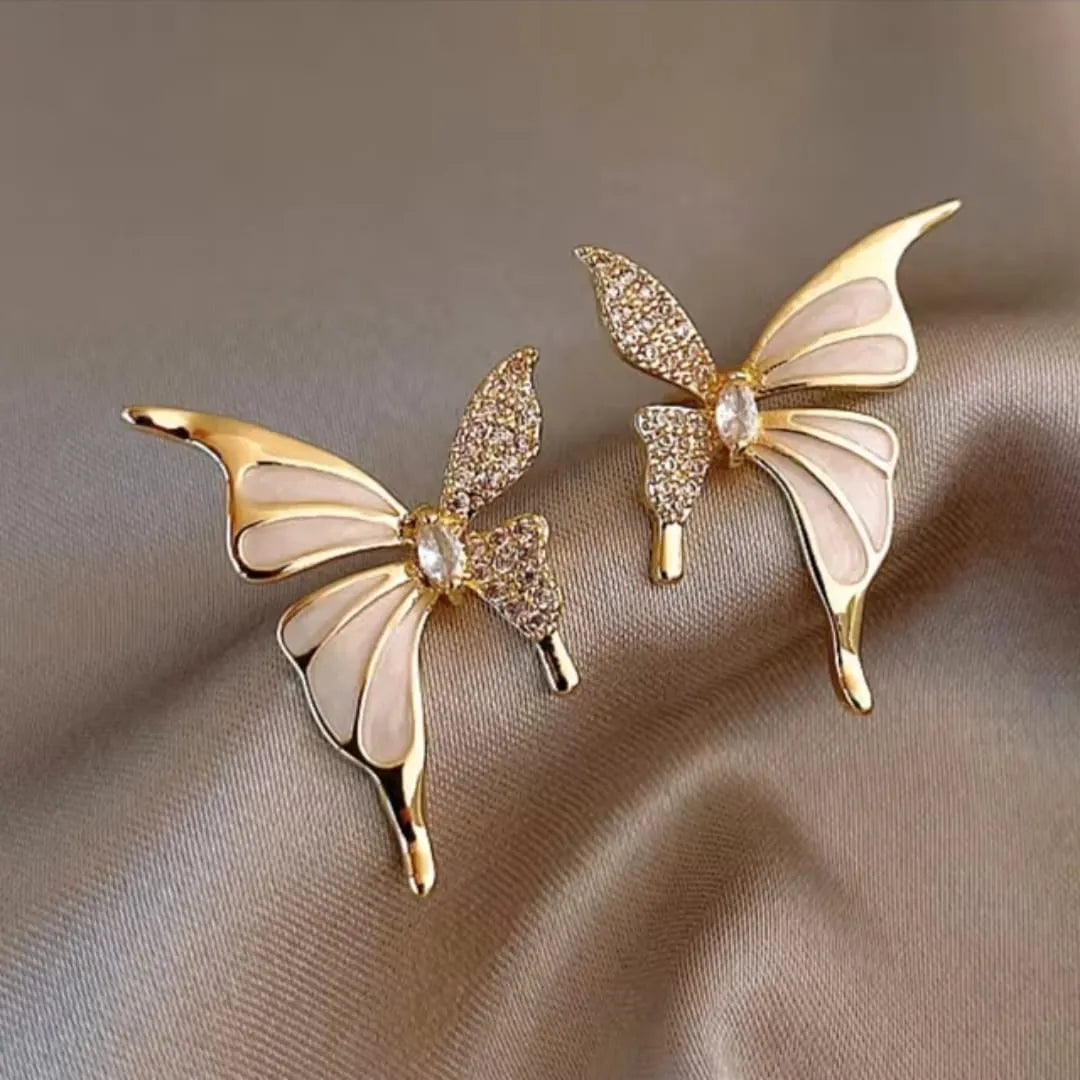 White Color Double Butterfly Korean Earrings