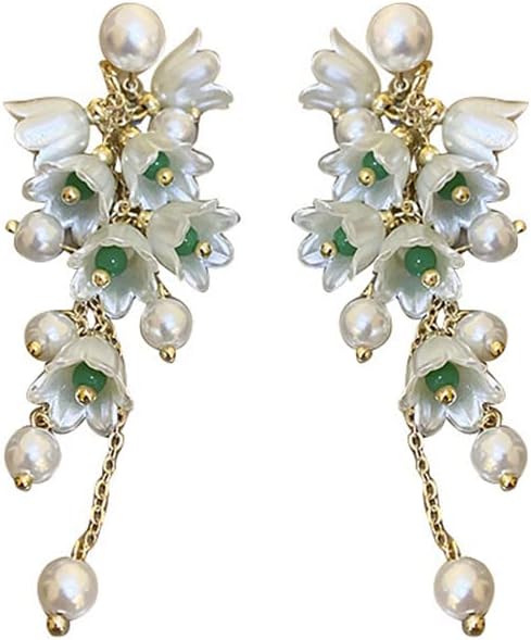 Korean Pearl Bell Orchid Flower Vintage Earrings