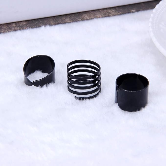 3pieces Adjustable Black Simple Finger Ring