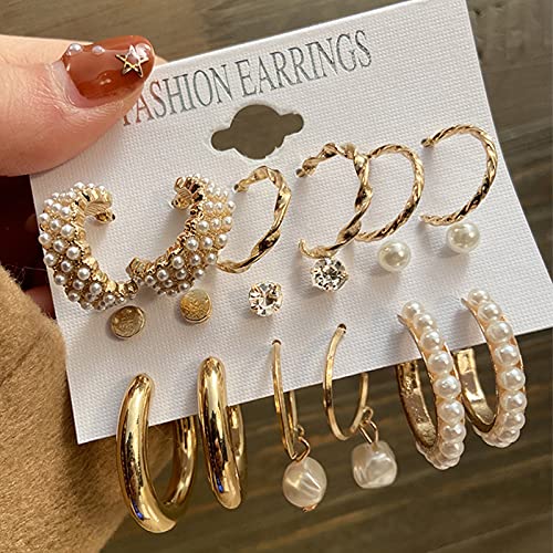 Set of 9 Golden Korean Earrings