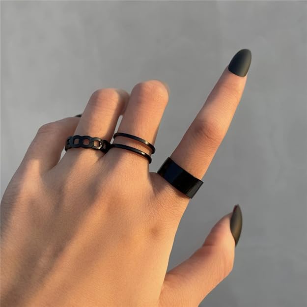 Black Spiral Ring Set of 3 for Women and Girls