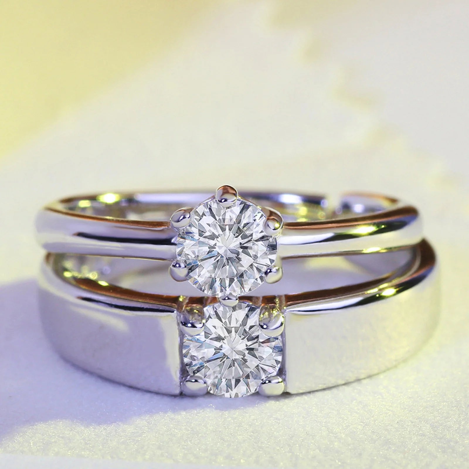 Silver-plated Diamond Couple ring Set of 2