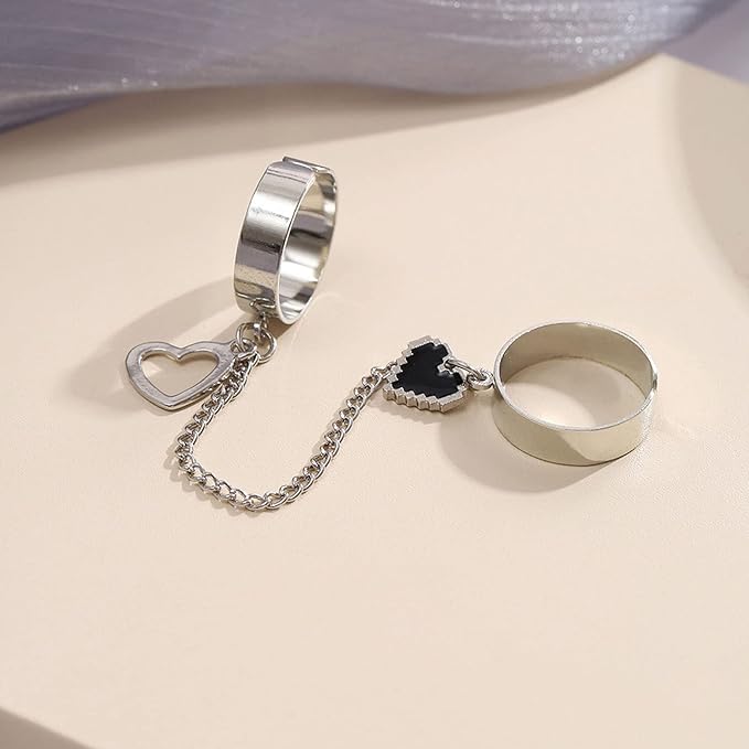 Heart Shape Finger Chain 2 Open Rings