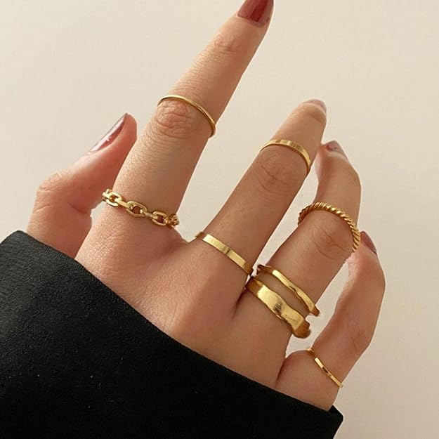 Gold Plated Multi Design Adjustable Rings Set