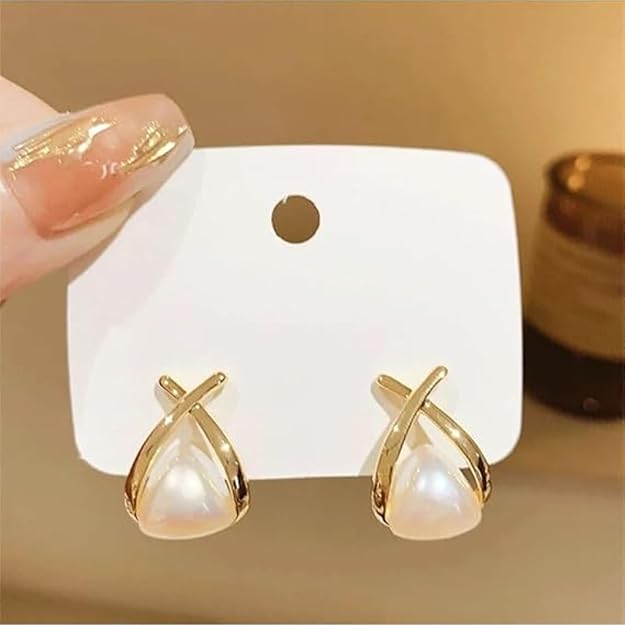 Rhombus Shape Pearl Korean earrings