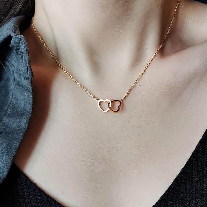 Double heart pendant necklace for Women