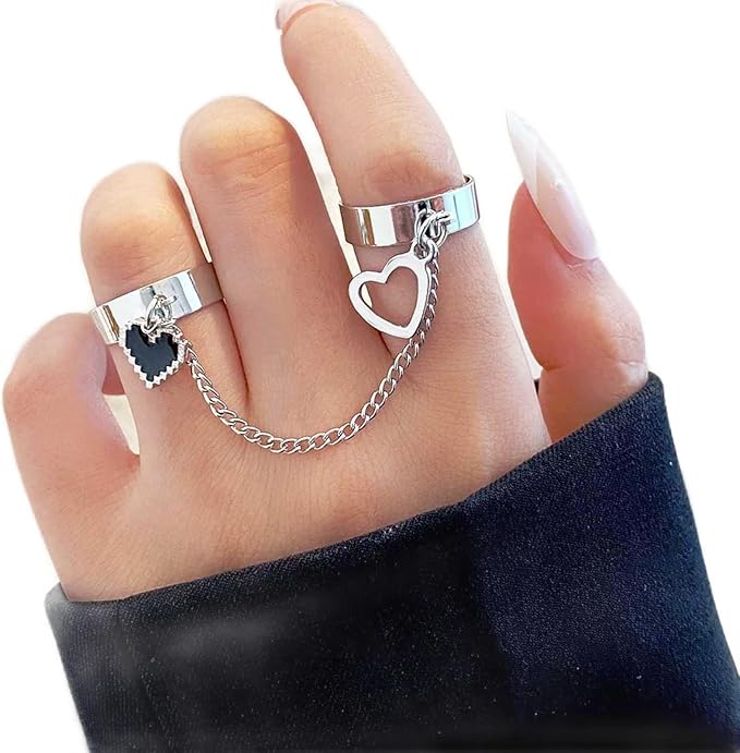 Heart Shape Finger Chain 2 Open Rings