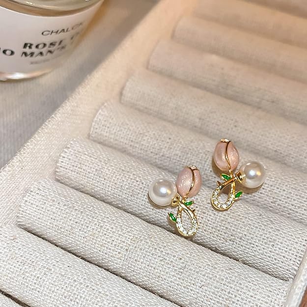 Pink Tulip Pearl Earrings for Women