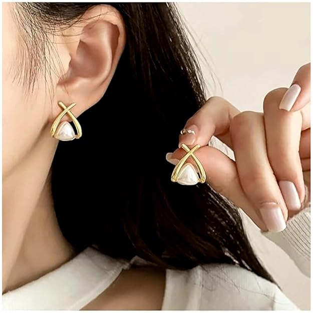 Rhombus Shape Pearl Korean earrings