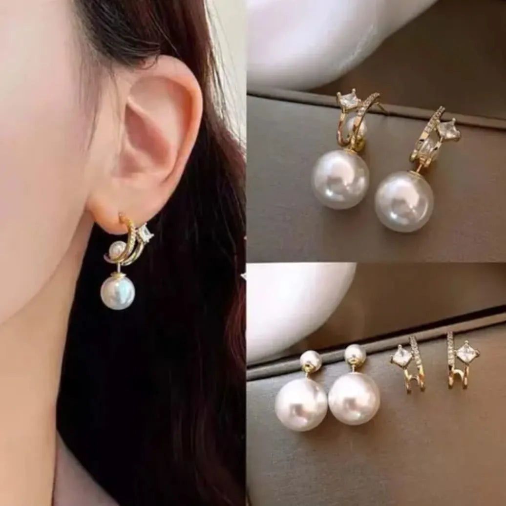 Golden Pearl 2 way Wear Earrings