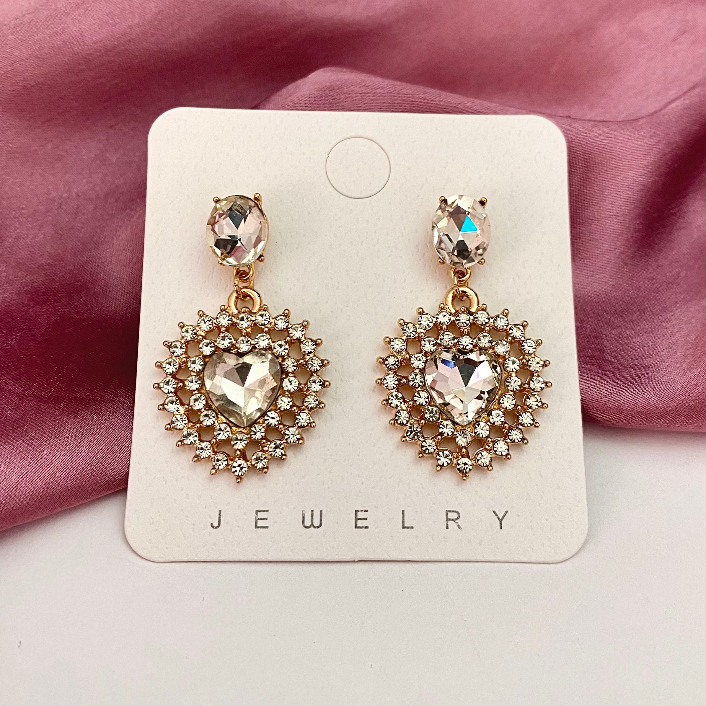 Crystal White Heart Drop Earrings