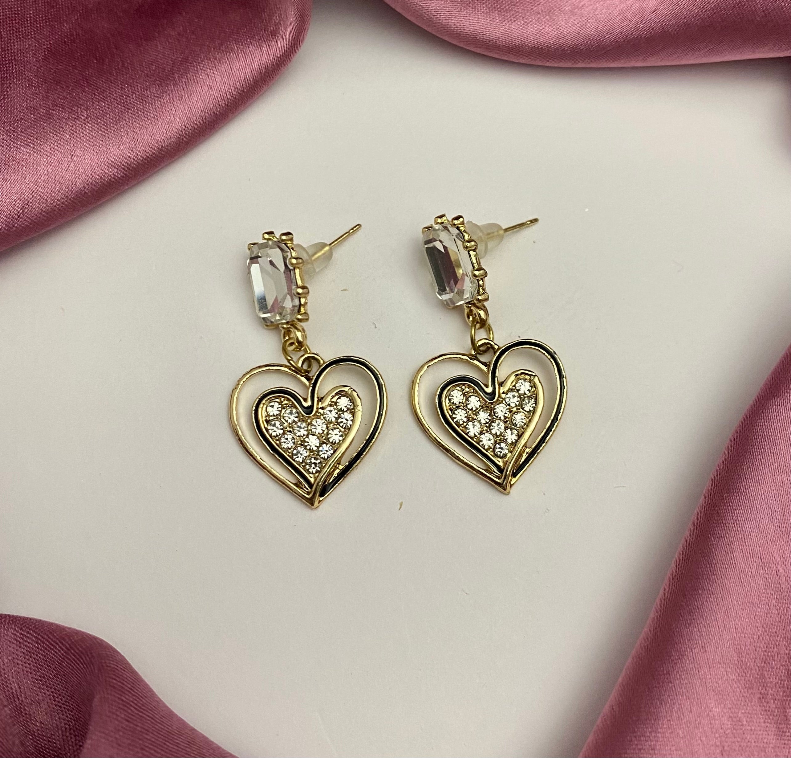 Golden & Black Heart Shaped Earrings