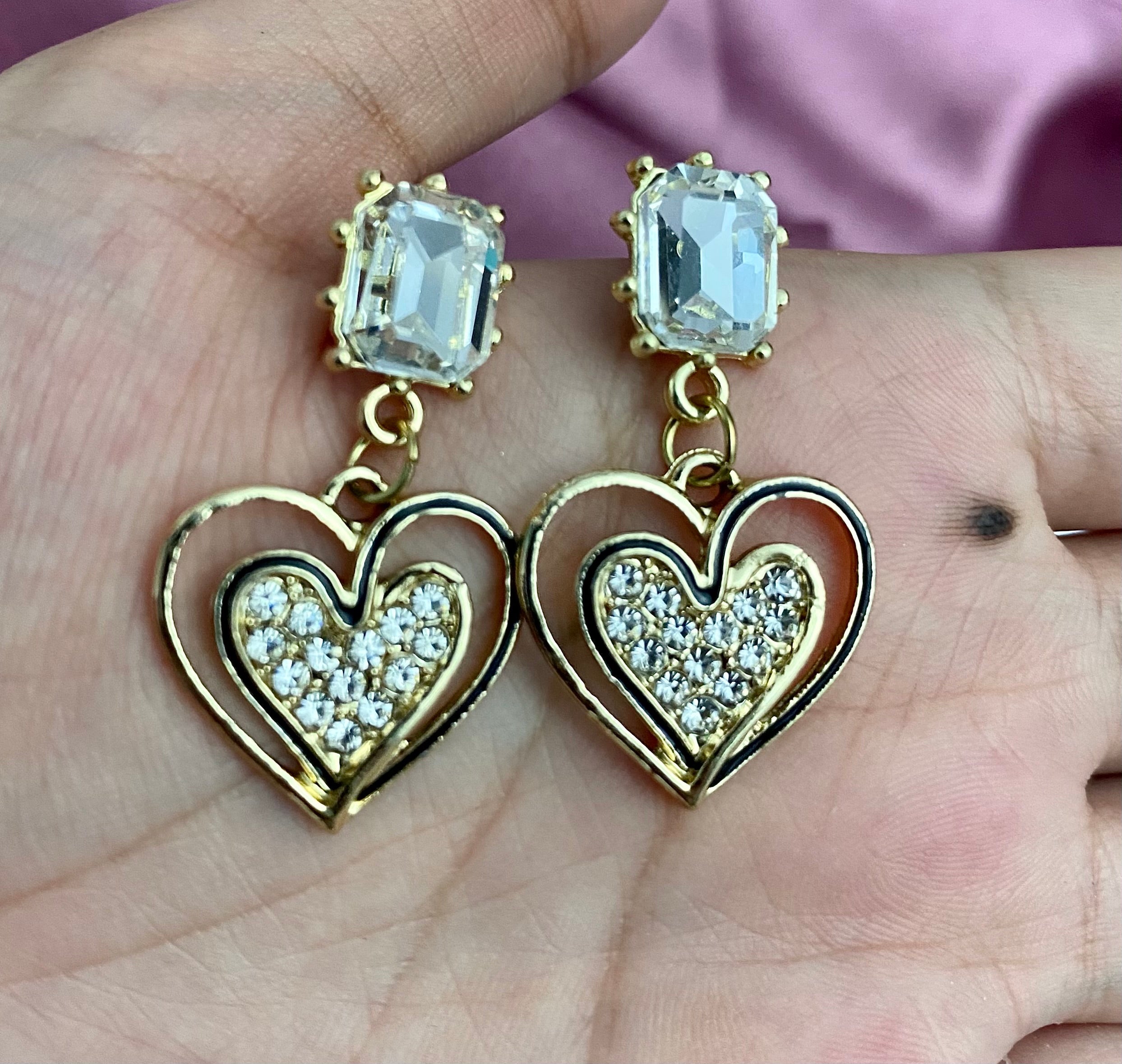 Golden & Black Heart Shaped Earrings