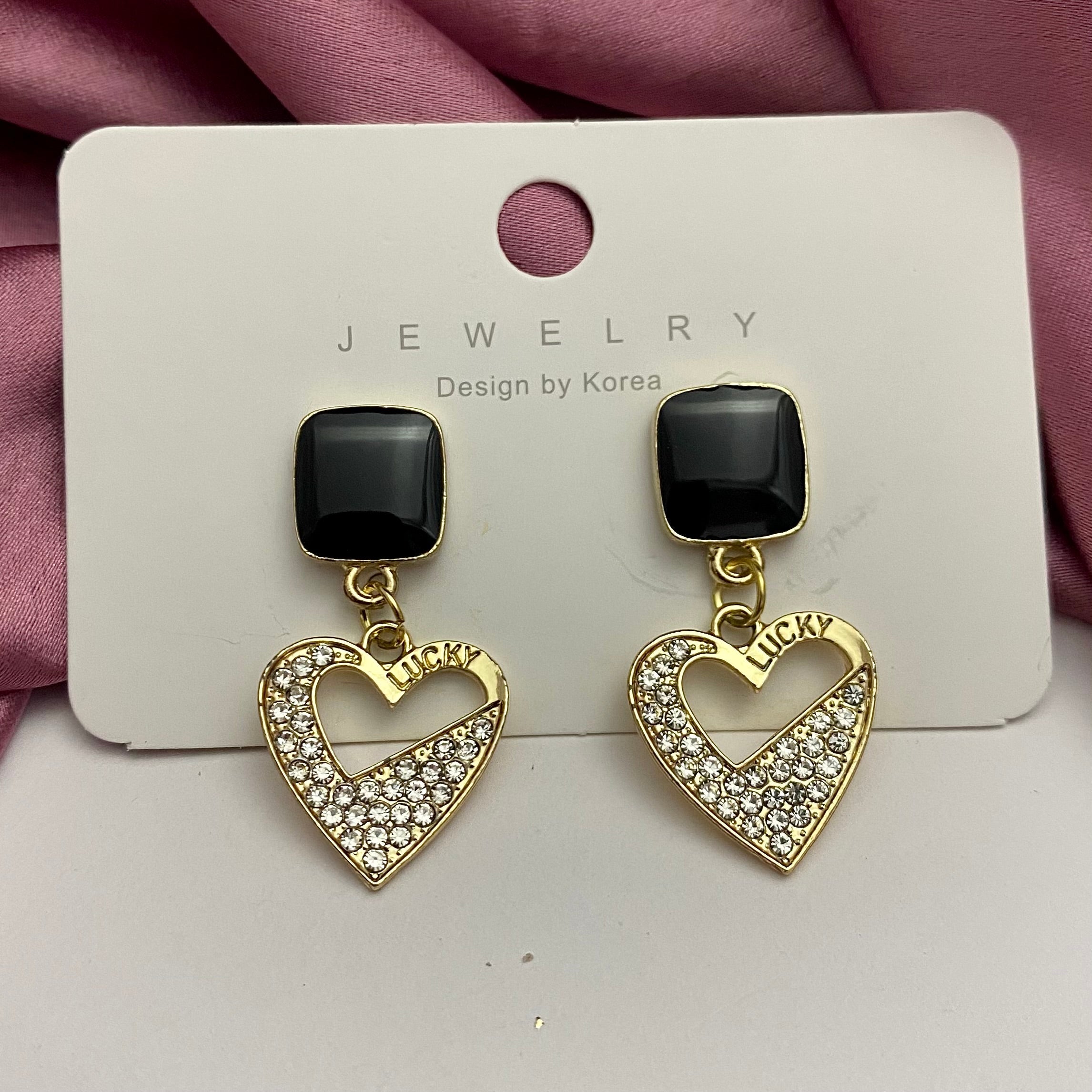 Golden Stone Studded Heart Shaped Earrings