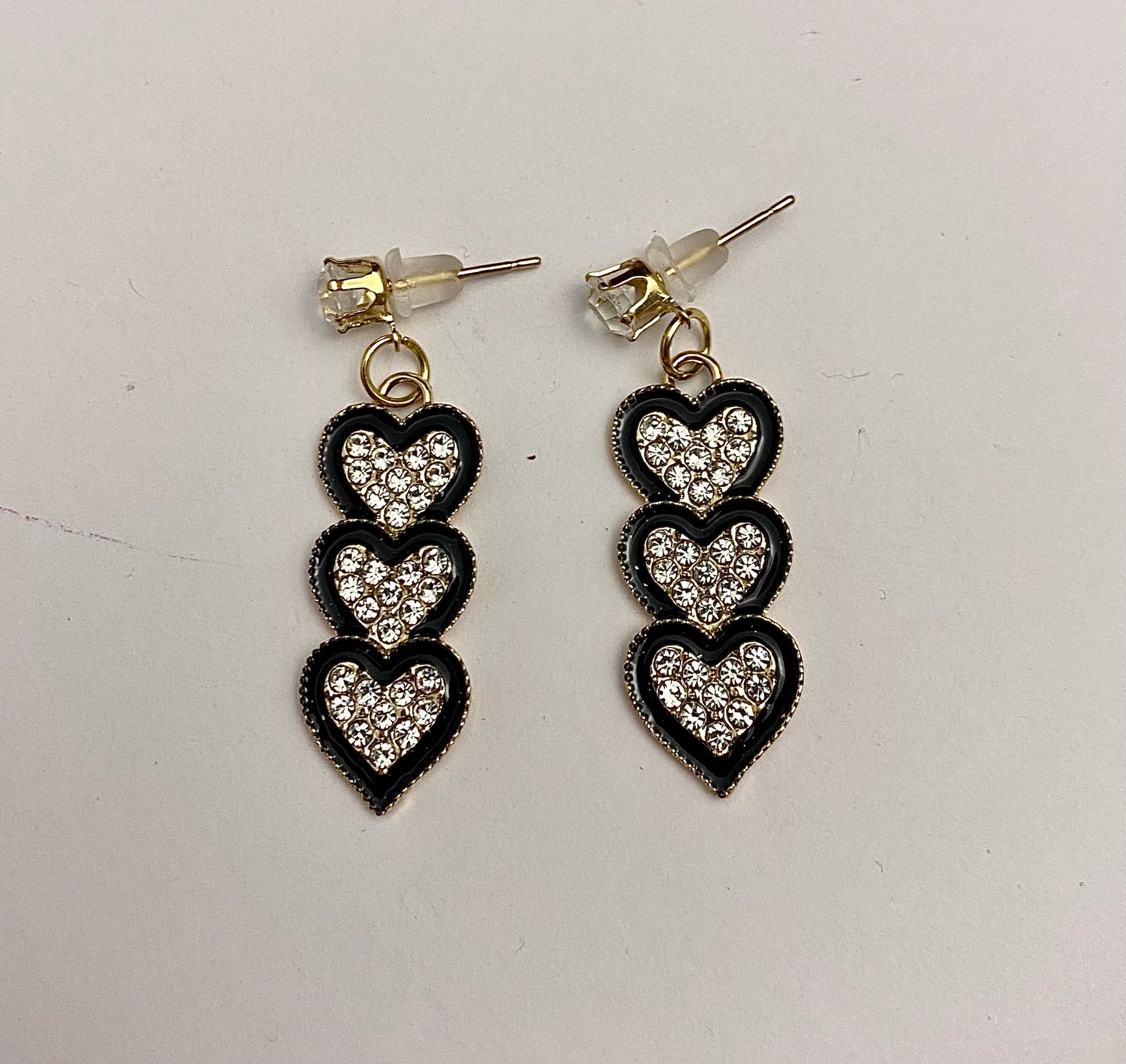 Black Triple Heart Korean Earrings