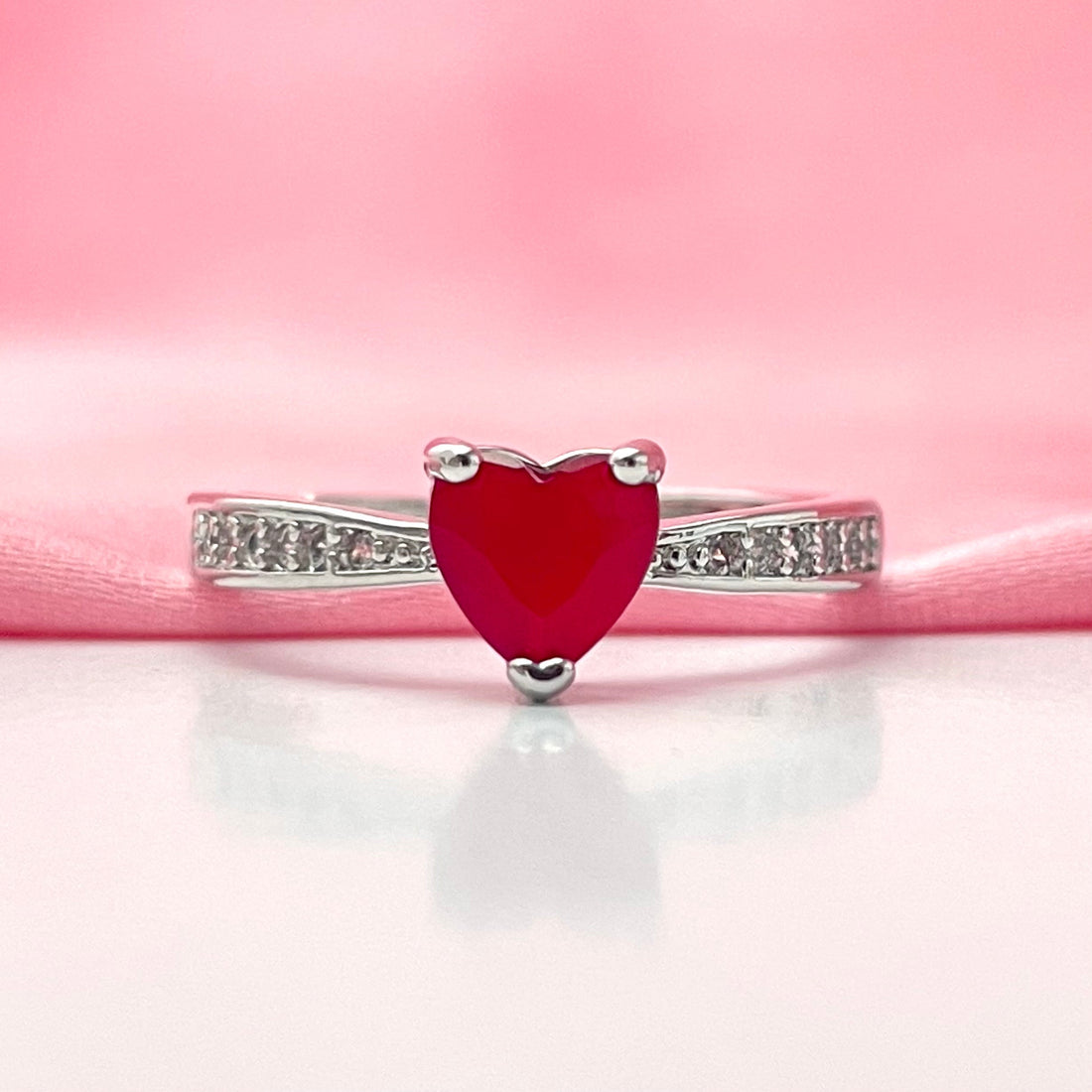Adjustable Silver Dark Red Heart Stone Friendship Copper Ring – Glossy Lust