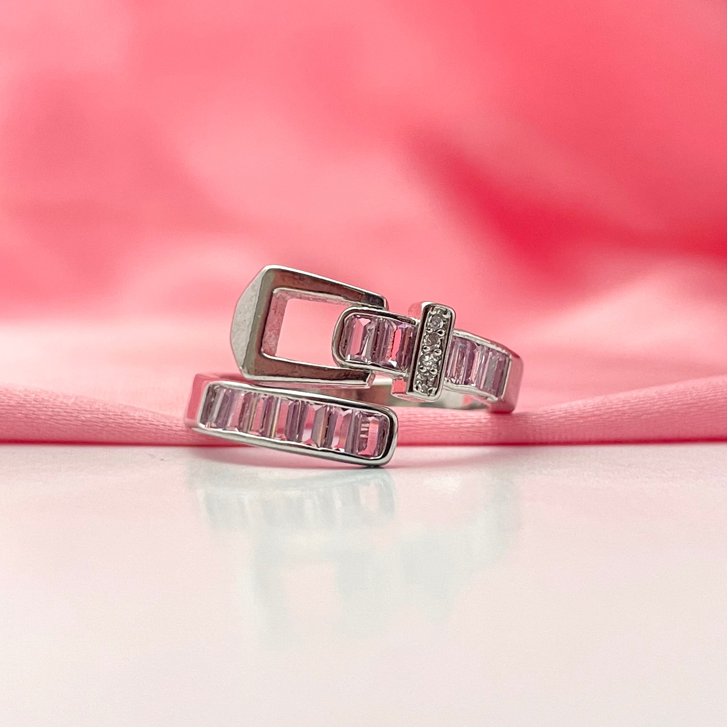 Adjustable Silver Pink Stone Friendship Copper Ring