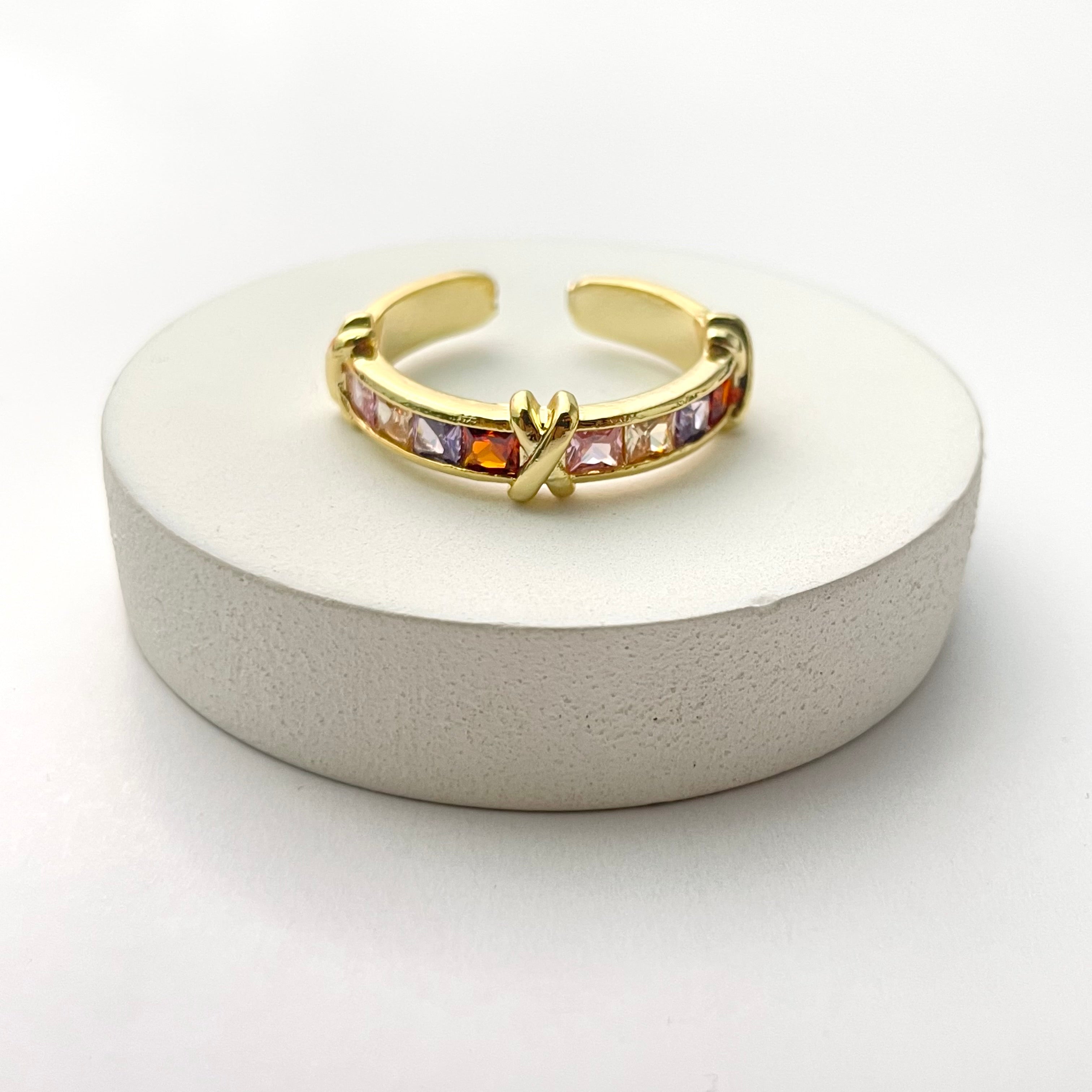 Adjustable Golden Multicolour Ring