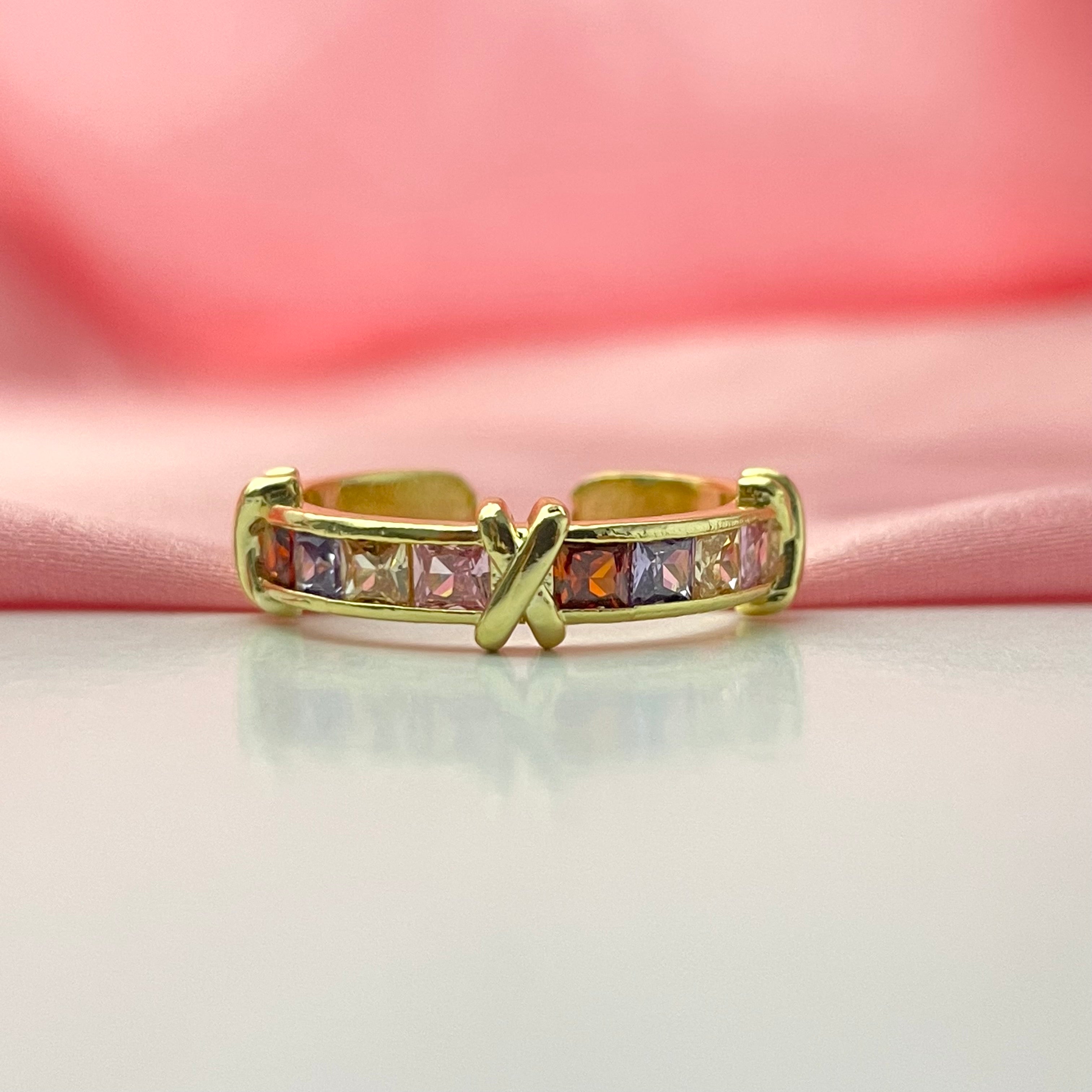 Adjustable Golden Multicolour Ring