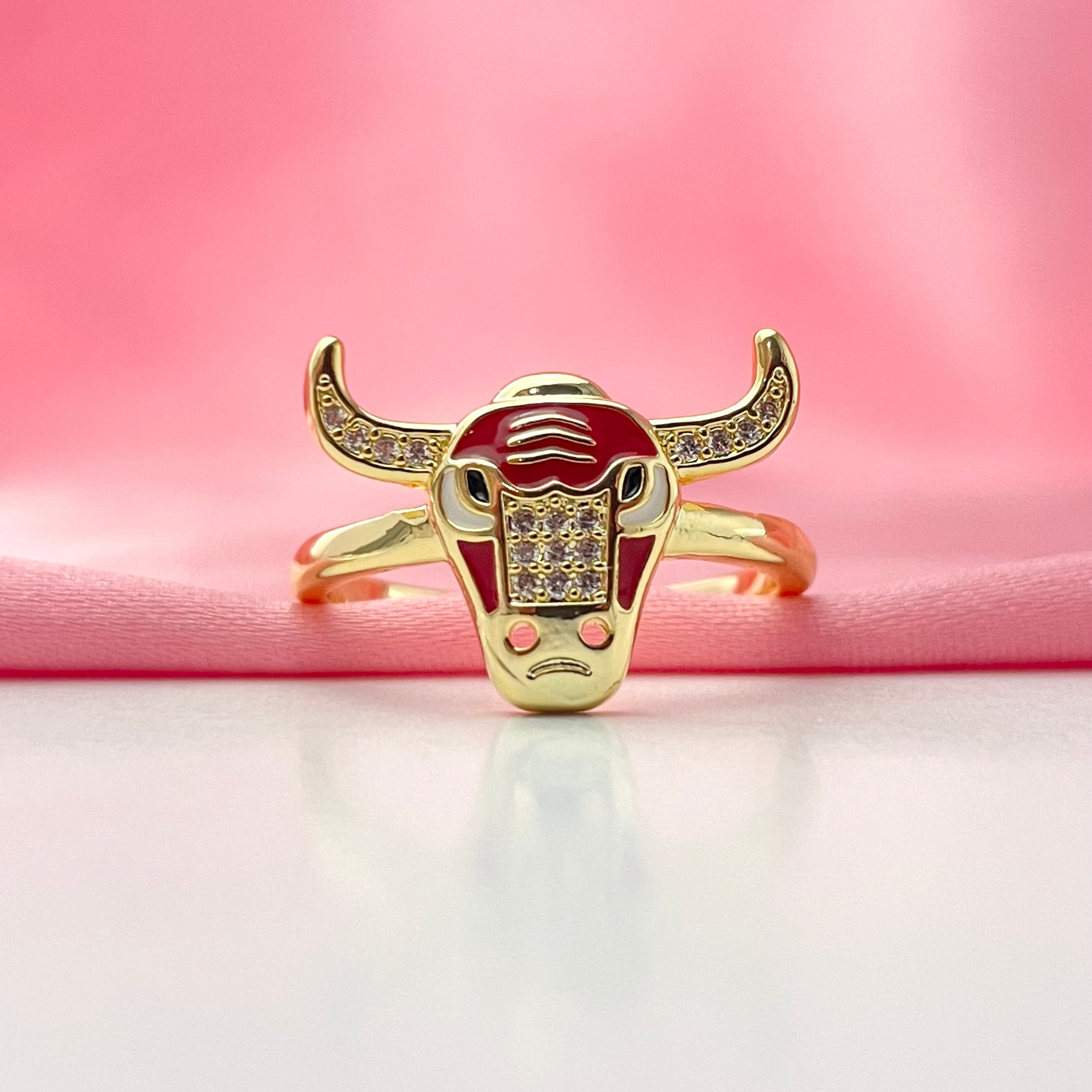 Adjustable Golden Stone Studded Red Bull Ring