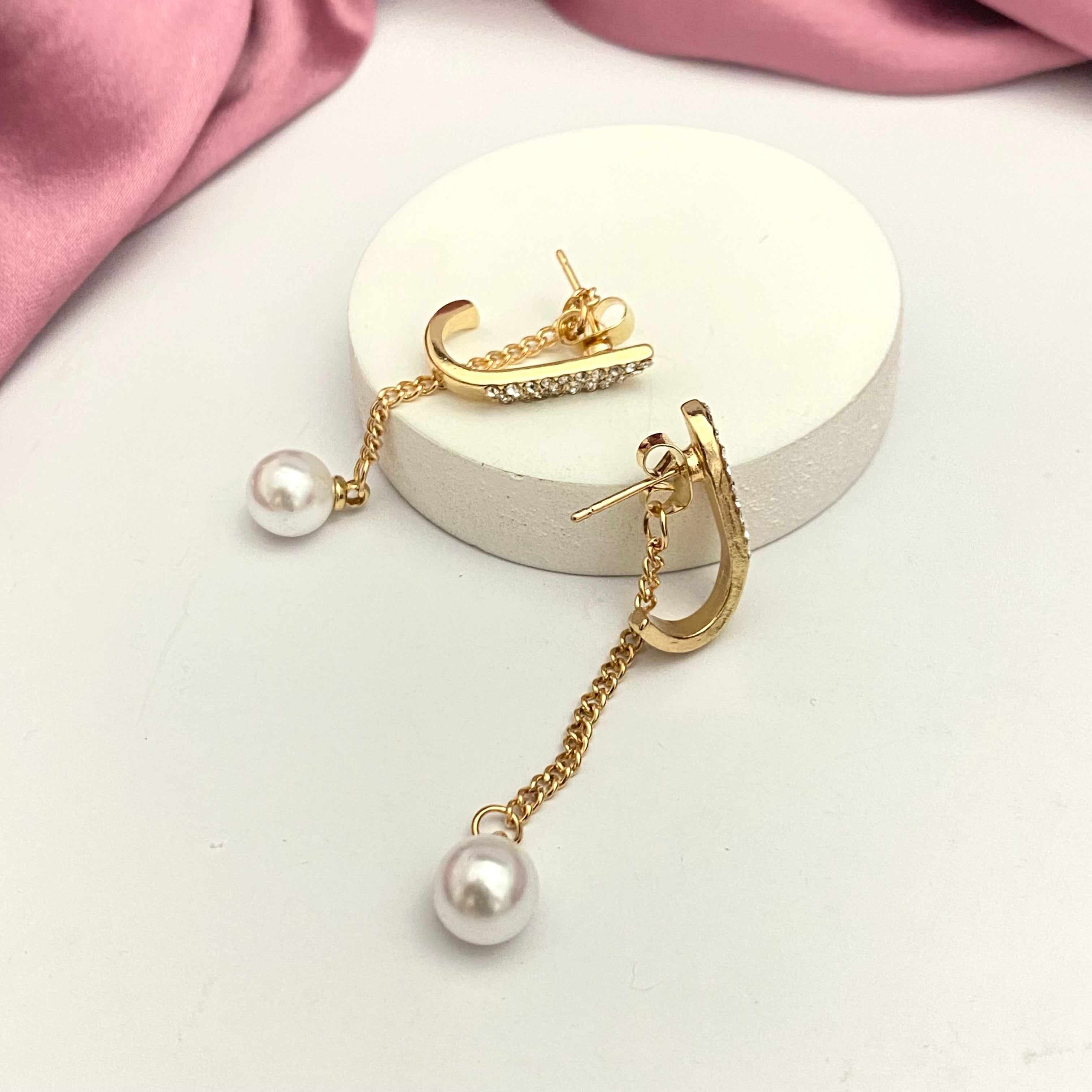 Stone Studded Pearl Drop Korean Earrings