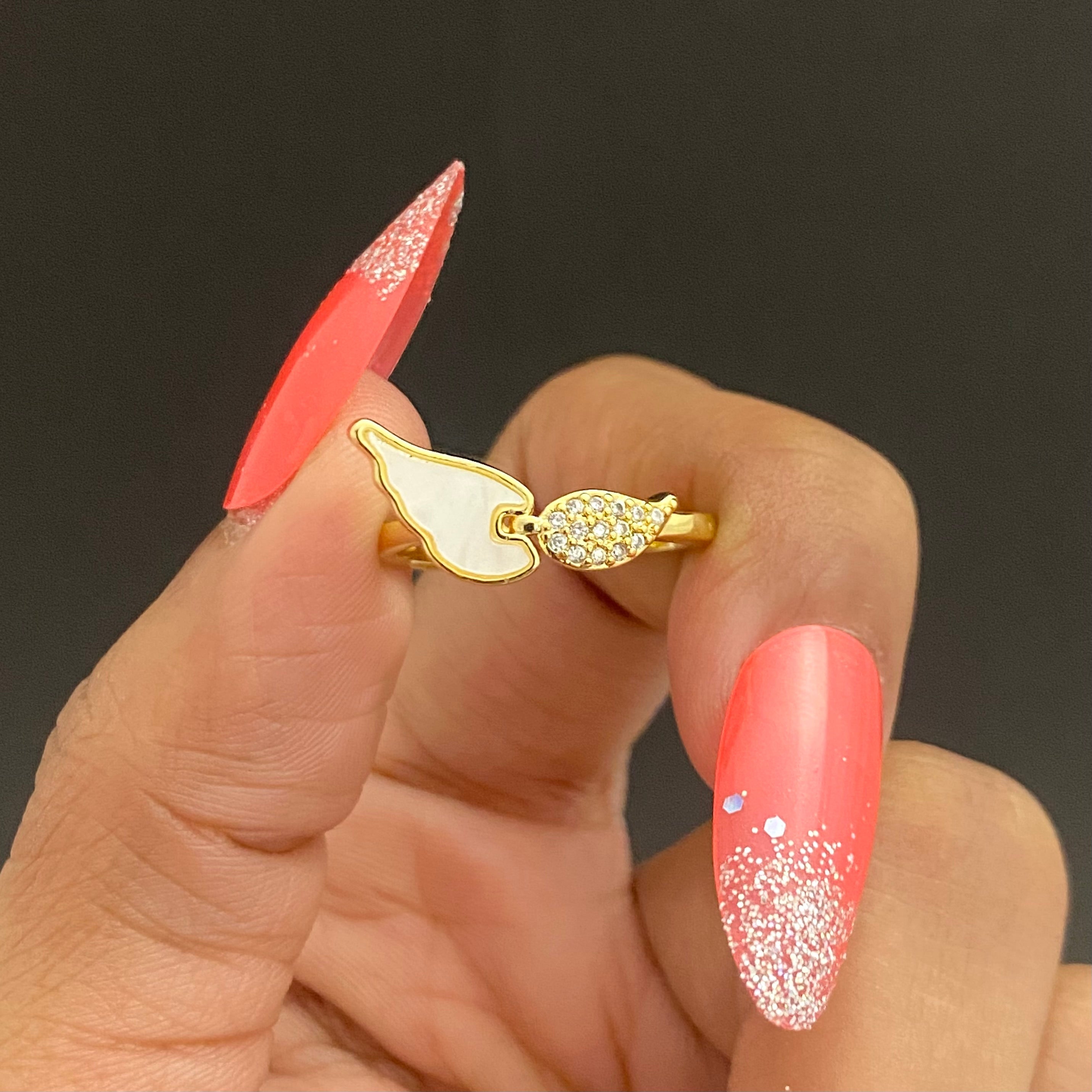 Adjustable Golden Stone Studded Feather Designed Ring