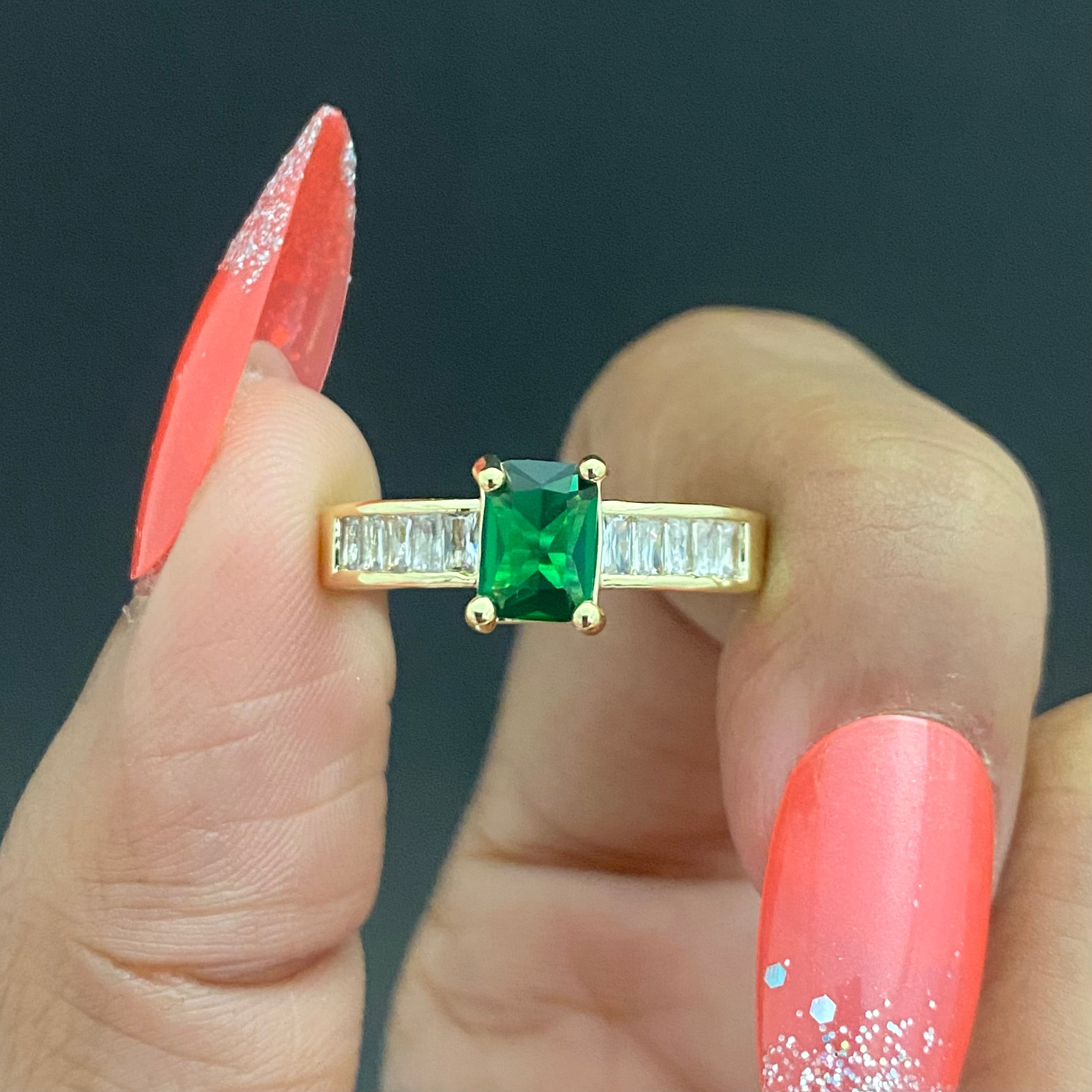 Adjustable Golden Green Emerald Stone Ring