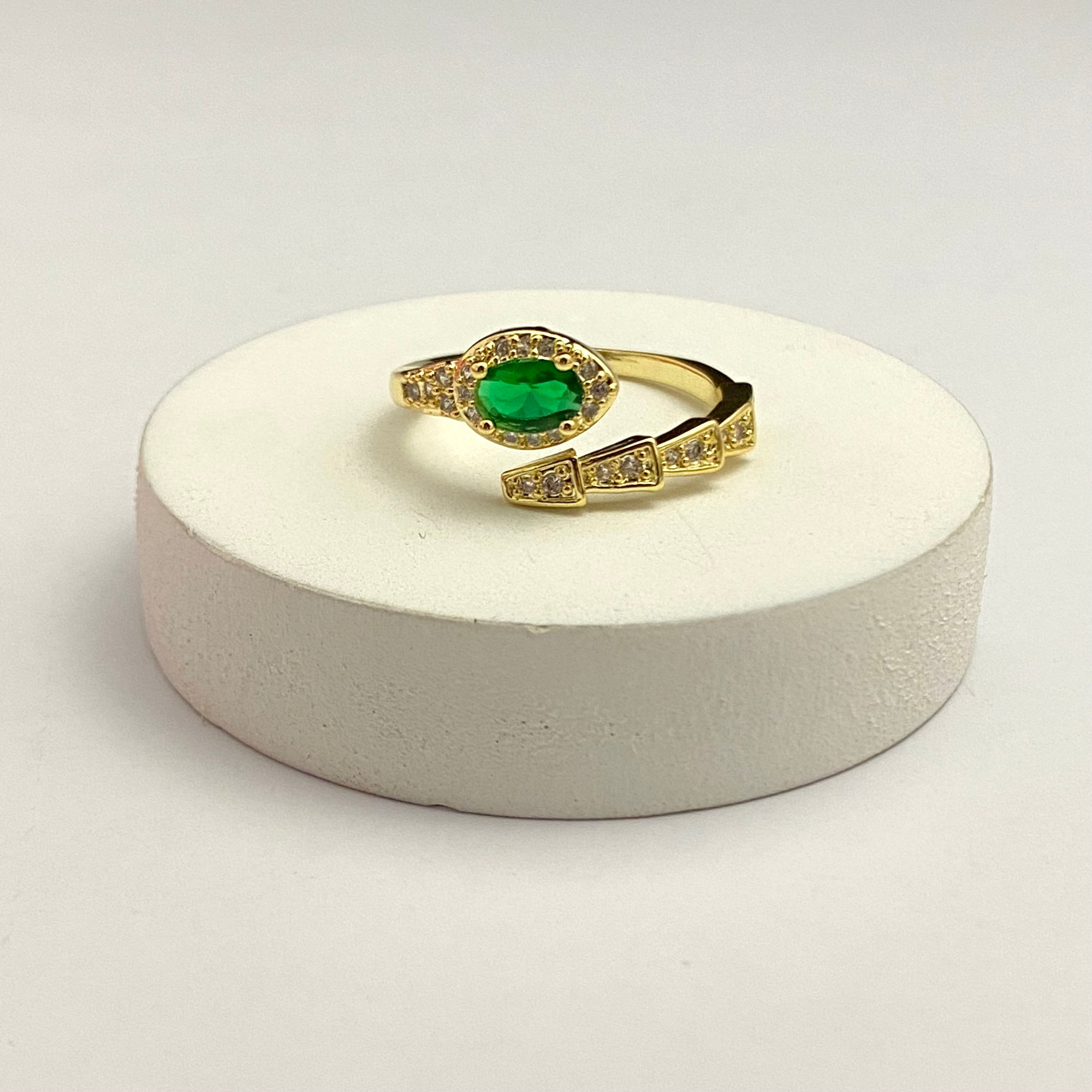 Adjustable Golden Green Stone Studded Ring