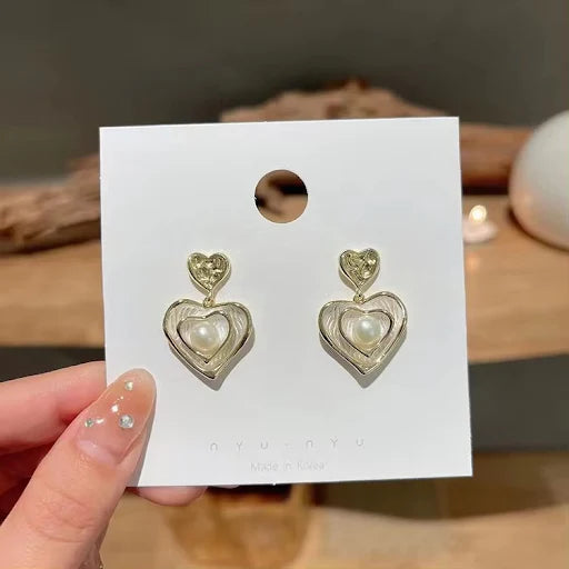 Pearl Heart-Shaped Drop Earrings