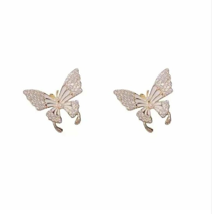 Cute Shining Layer White Gold Shading Butterfly Earring, Girls Women