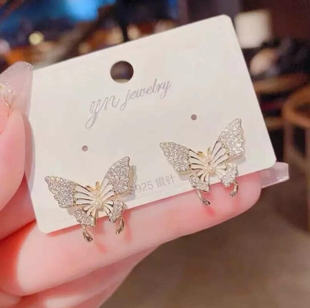 Cute Shining Layer White Gold Shading Butterfly Earring, Girls Women