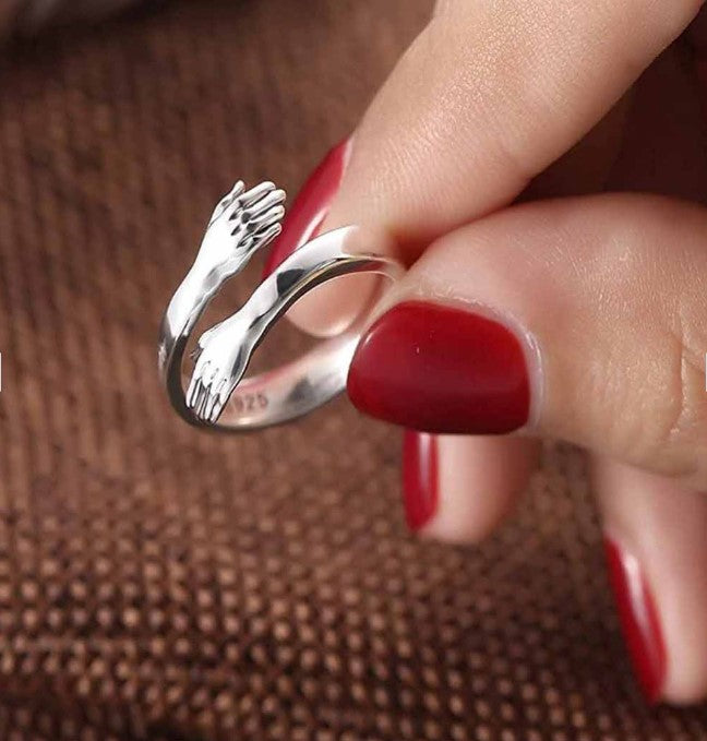 Silver-Plated Hug-Shaped Adjustable Finger Ring