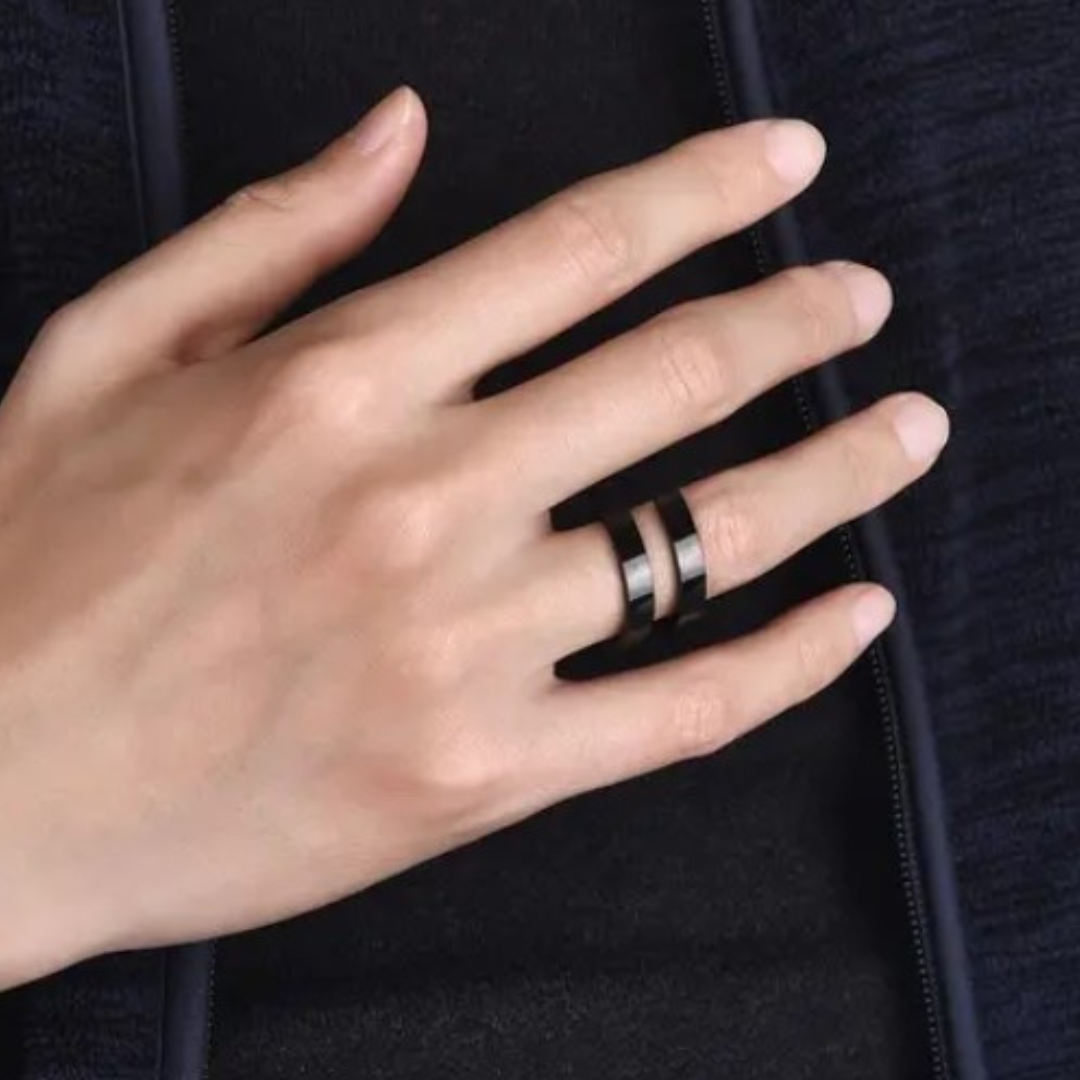 Double Layered Black Spiral Unisex Ring for Men & Women