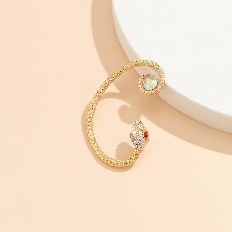 Golden Snake Designed Earcuff With Stone (Single)