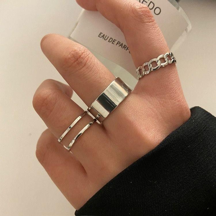 Set of 3 Adjustable Rings - Silver