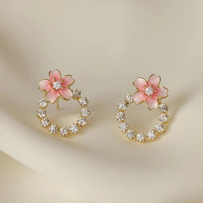 Peach Colour Round Crystal Korean earring