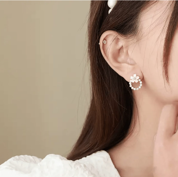 Peach Colour Round Crystal Korean earring