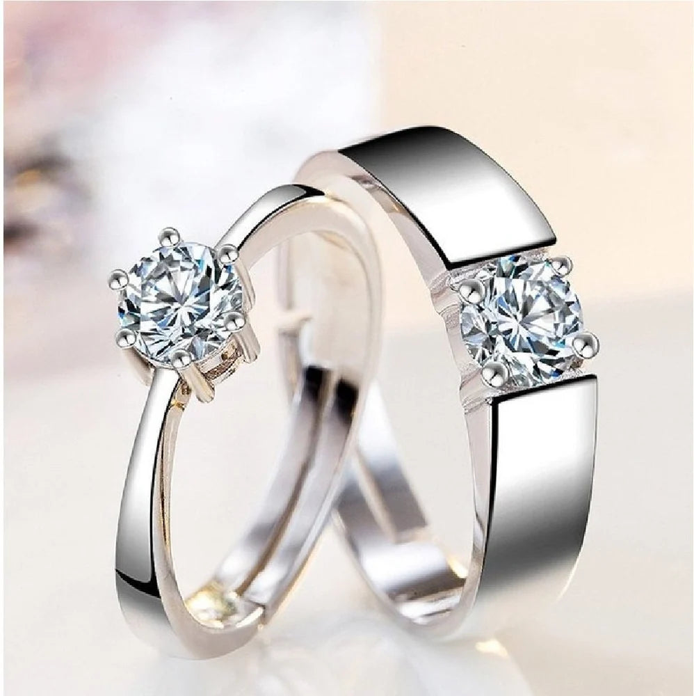 Silver-plated Diamond Couple ring Set of 2